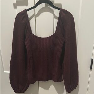 Burgundy Puff Sleeve Sweater